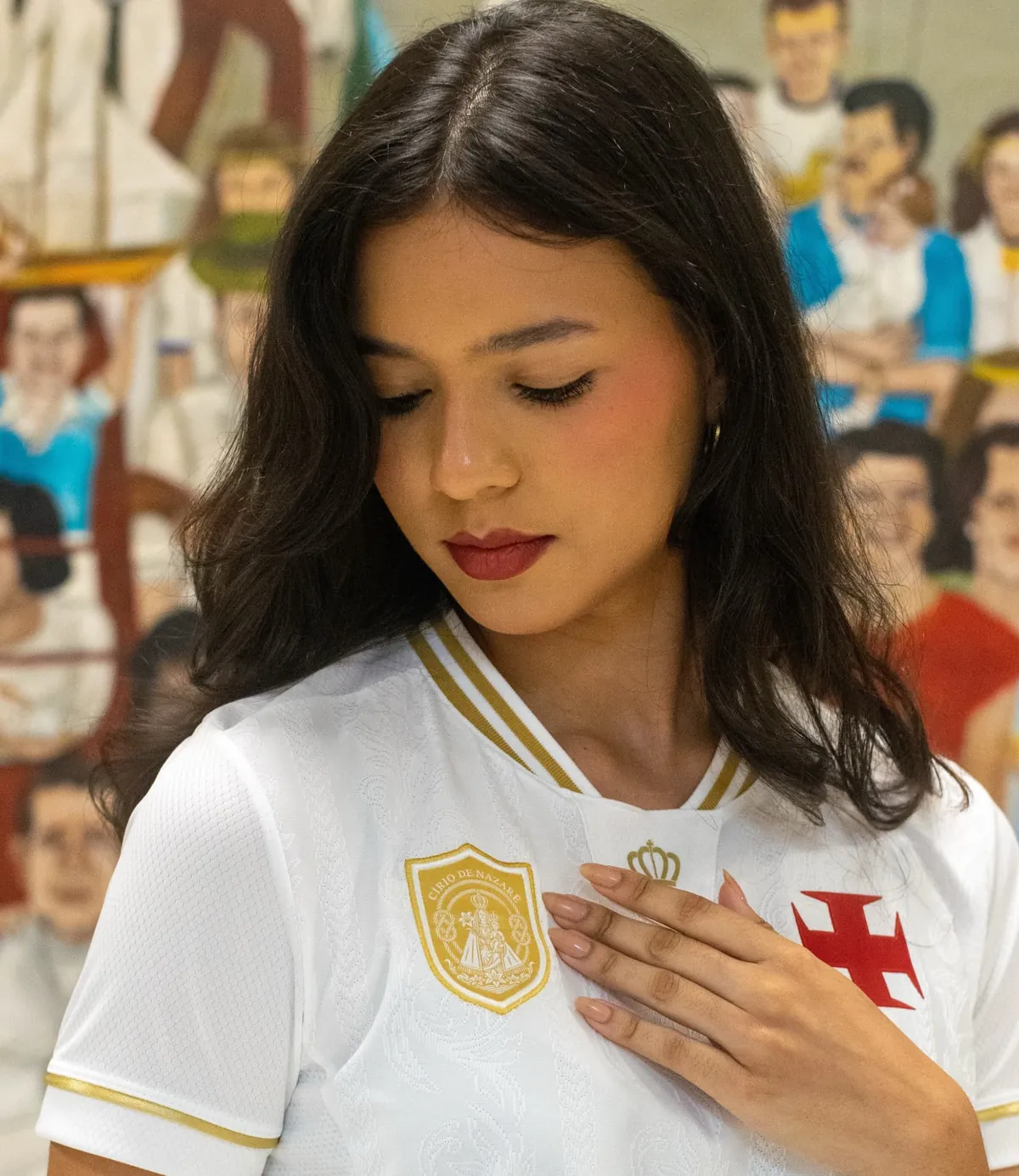 Detalhes do manto em uso